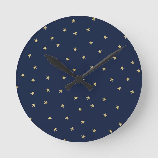 Navy And Gold Stars Round Clock (Front)
