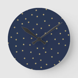 Navy And Gold Stars Round Clock