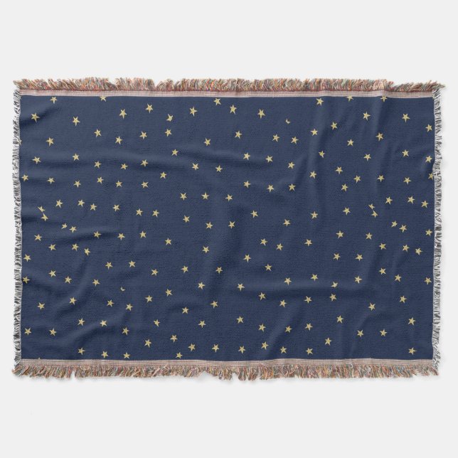 Navy And Gold Stars Throw Blanket (Front)