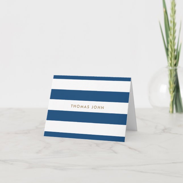 Navy and Gold, Striped Thank you card (Front)