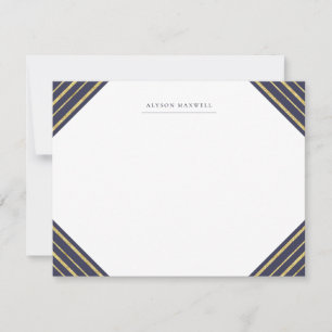 Navy and Gold Stripes Monogrammed Stationery Card