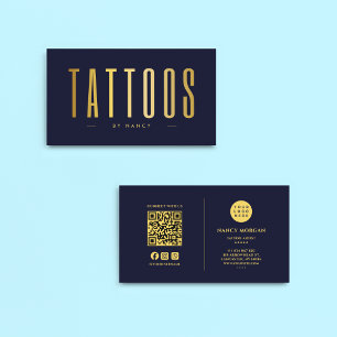 Navy And Gold Tattoo Artist QR Code & Logo Business Card
