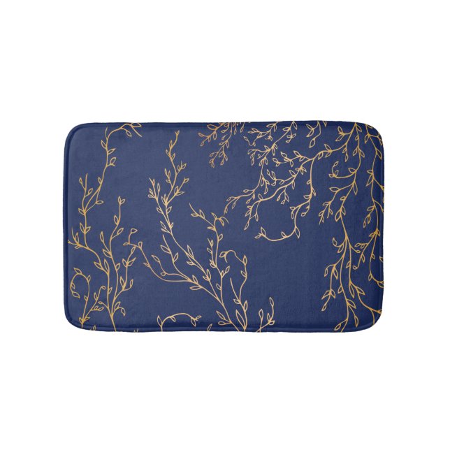 Navy and Gold Vines Bath Mat (Front)
