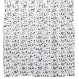 Navy and Gold Watercolor Floral Shower Curtain