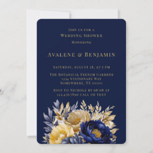 Navy and Gold Watercolor Peony Wedding Shower Invitation