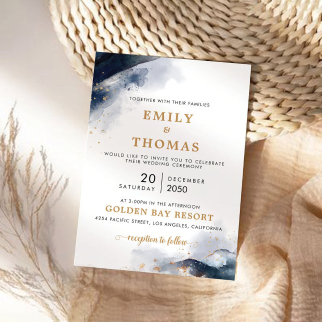 Navy and Gold Wedding Ceremony Invitation (Creator Uploaded)