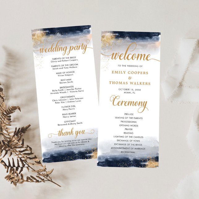Navy and Gold Wedding Ceremony Program Programme (Creator Uploaded)