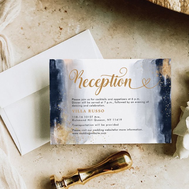 Navy and Gold Wedding Ceremony Reception Card (Creator Uploaded)