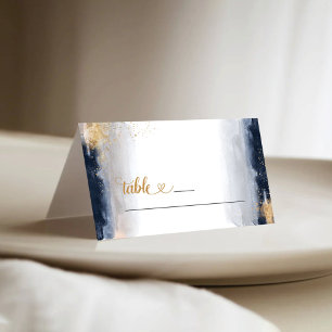 Navy and Gold Wedding Folded Place Card