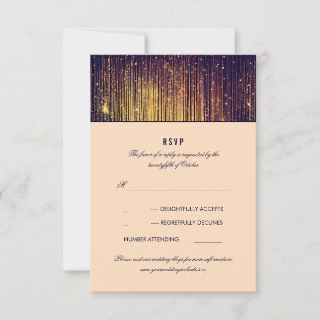 Navy and Gold Wedding String Lights RSVP Card (Front)