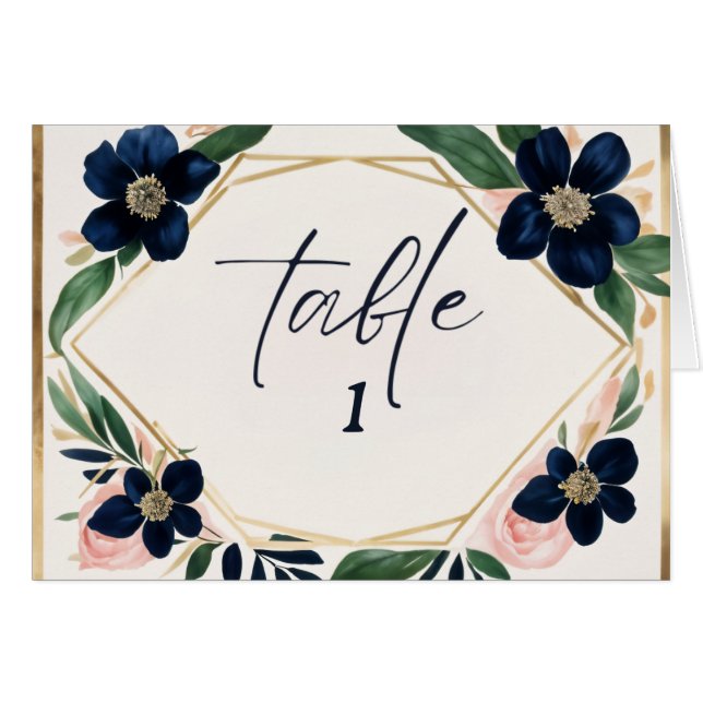 Navy and Gold Wedding Table Number (Front Horizontal)