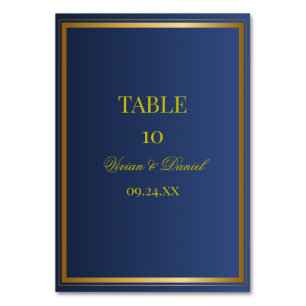 Navy and Gold Wedding Table Number Card