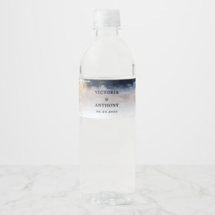 Navy and Gold Wedding Water Bottle Label