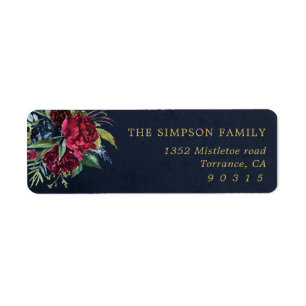 Navy and Gold Winter Floral Return Address Labels