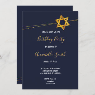 Navy and Golden Star of David Birthday Party Invitation