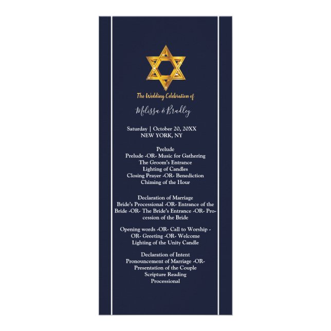 Navy and Golden Star of David ceremony Program Rack Card (Front)