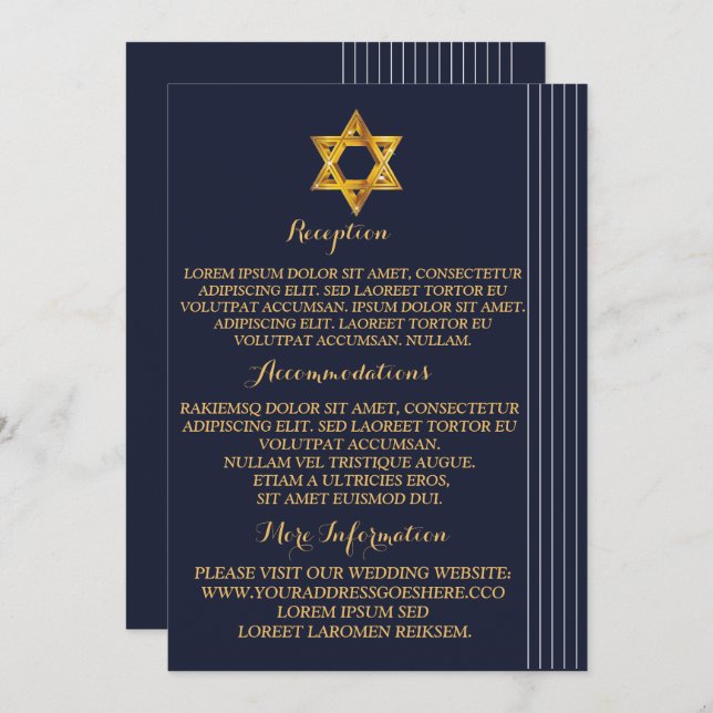 Navy and Golden Star of David Invitation (Front/Back)