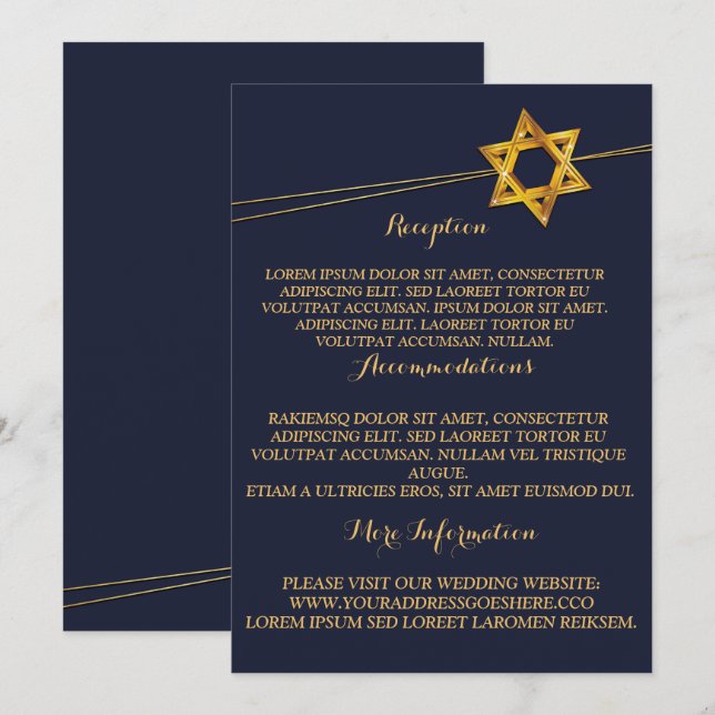 Navy and Golden Star of David Invitation (Front/Back)