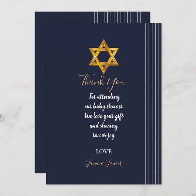 Navy and Golden Star of David thank you Invitation (Front/Back)
