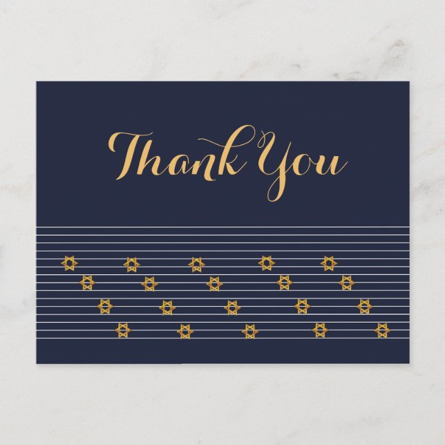 Navy and Golden Star of David Thank you Postcard (Front)
