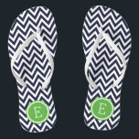 Navy and Green Chevron Monogram Flip Flops<br><div class="desc">Custom printed flip flop sandals with a stylish modern chevron pattern and your custom monogram or other text in a circle frame. Click Customise It to change text fonts and colours or add your own images to create a unique one of a kind design!</div>