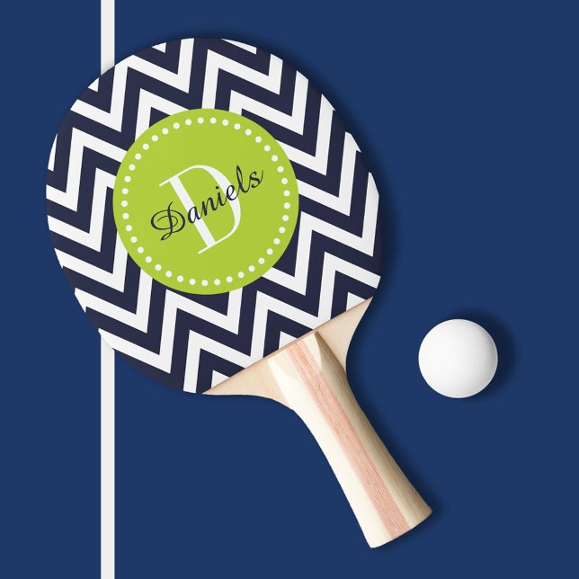 Navy and Green Chevron Monogram Ping Pong Paddle (Creator Uploaded)