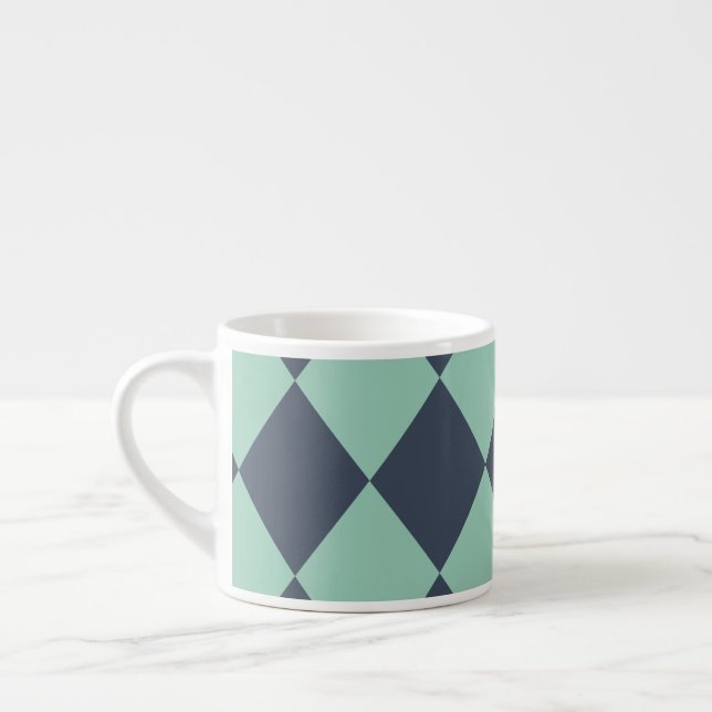 Navy and Green Diamond Pattern Espresso Cup (Left)