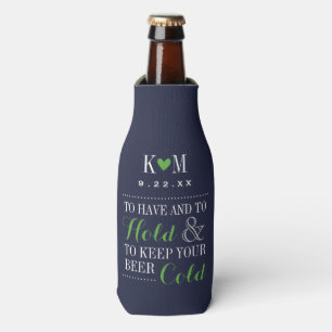 Navy and Green Modern Wedding Monogram Bottle Cooler