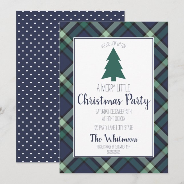 Navy and Green Tartan Plaid, Christmas Party Invitation (Front/Back)