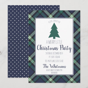 Navy and Green Tartan Plaid, Christmas Party Invitation