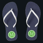 Navy and Green Tiny Dots Monogram Flip Flops<br><div class="desc">Custom printed flip flop sandals with a cute girly polka dot pattern and your custom monogram or other text in a circle frame. Click Customise It to change text fonts and colours or add your own images to create a unique one of a kind design!</div>