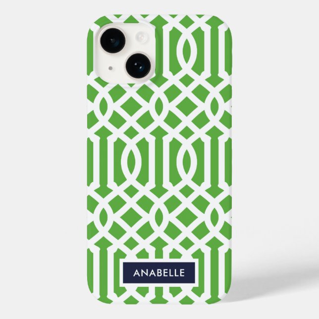 Navy and Green Trellis Monogram Case-Mate iPhone Case (Back)