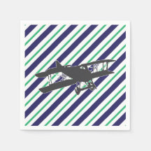Navy and Green Vintage Biplane Aeroplane Napkins