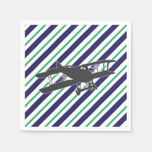 Navy and Green Vintage Biplane Aeroplane Napkins