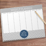 Navy and Grey Chevron Pattern Weekly Planner Notepad<br><div class="desc">A bold geometric design in fresh,  cheerful colours. If you need to adjust the monograms,  click on the customise it button and make changes.</div>