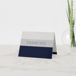 Navy And Grey Leather Style Contemporary Striped Thank You Card