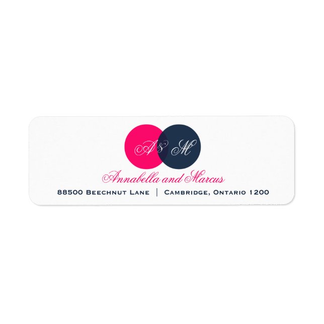 Navy and Hot Pink Entwined Monogram Address Label (Front)