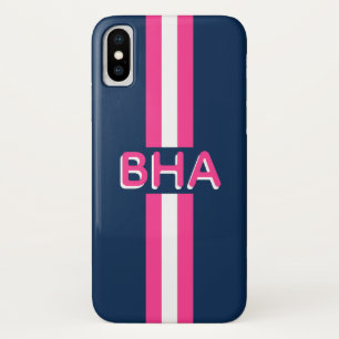 Navy and Hot Pink Stripe Monogram iPhone X Case