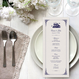 Navy and Ivory Vintage Ship Wedding Menu Cards