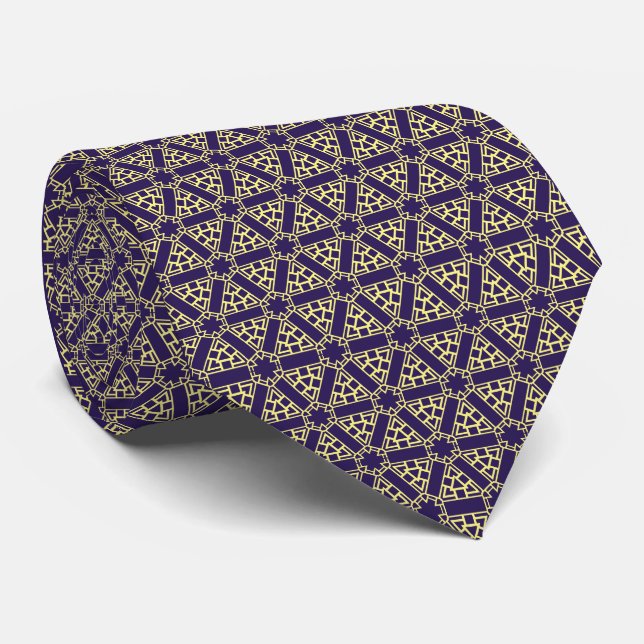 Navy and Lemon Geometric Pattern Tie (Rolled)