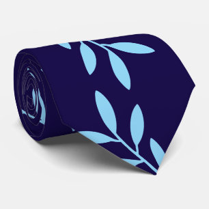 Navy and Light Blue Botanical Leaves Pattern Tie