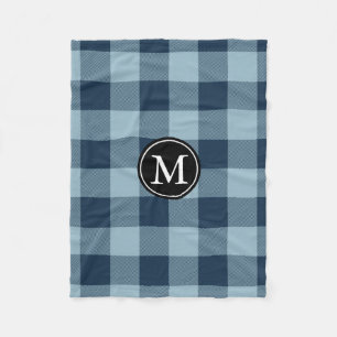 Navy and Light Blue Buffalo Check Monogram Fleece Blanket