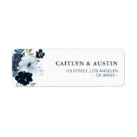 navy and light blue floral address label