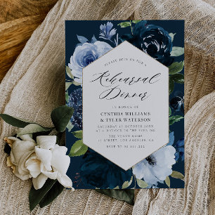 navy and light blue floral rehearsal dinner invitation