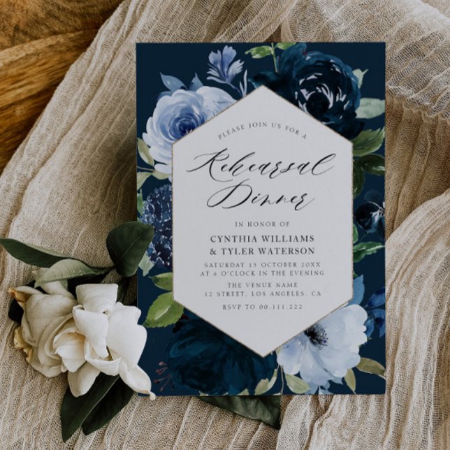 navy and light blue floral rehearsal dinner invitation (Creator Uploaded)