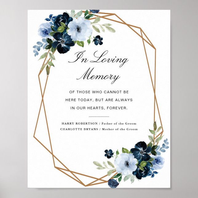 navy and light blue floral wedding memorial sign (Front)