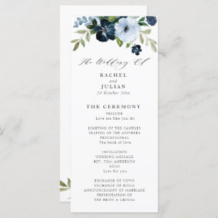 navy and light blue floral wedding program programme