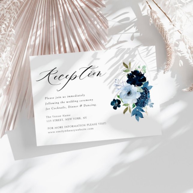 navy and light blue floral wedding reception card (Creator Uploaded)
