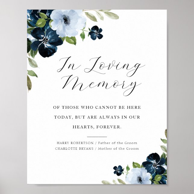 navy and light blue floral welcome memorial sign (Front)