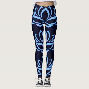 Navy and Light Blue Lotus Design Leggings